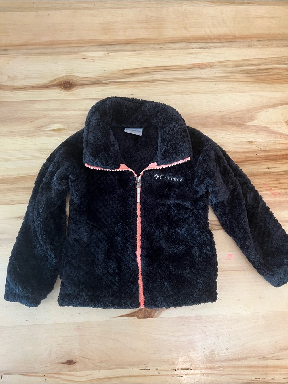 Columbia Black Fuzzy Jacket with Pink Zipper Trim XXS